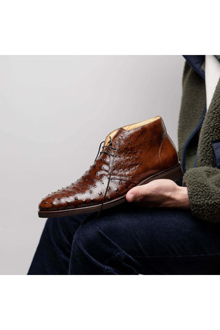 Zelli Italia Marco Brown Ostrich Skin Chukka Boot (ZEL1069)-AmbrogioShoes