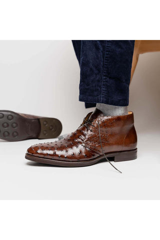 Zelli Italia Marco Brown Ostrich Skin Chukka Boot (ZEL1069)-AmbrogioShoes