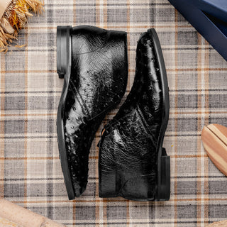 Zelli Italia Marco Men's Shoes Black Ostrich Skin Chukka Boot (ZEL1069)-AmbrogioShoes
