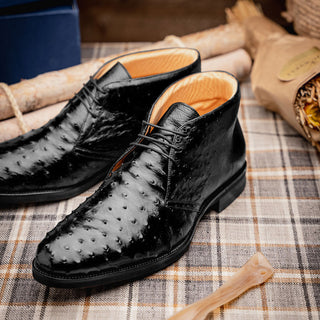 Zelli Italia Marco Men's Shoes Black Ostrich Skin Chukka Boot (ZEL1069)-AmbrogioShoes