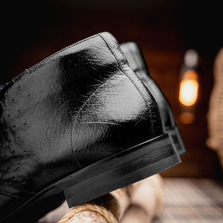 Zelli Italia Marco Men's Shoes Black Ostrich Skin Chukka Boot (ZEL1069)-AmbrogioShoes