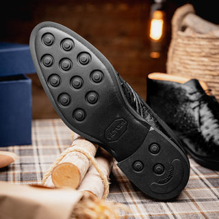 Zelli Italia Marco Men's Shoes Black Ostrich Skin Chukka Boot (ZEL1069)-AmbrogioShoes