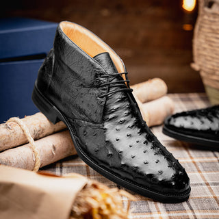 Zelli Italia Marco Men's Shoes Black Ostrich Skin Chukka Boot (ZEL1069)-AmbrogioShoes