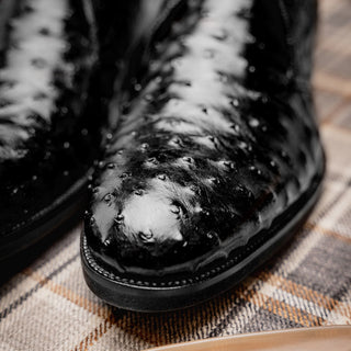 Zelli Italia Marco Men's Shoes Black Ostrich Skin Chukka Boot (ZEL1069)-AmbrogioShoes