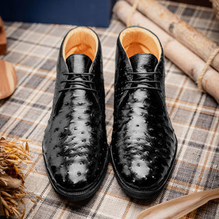 Zelli Italia Marco Men's Shoes Black Ostrich Skin Chukka Boot (ZEL1069)-AmbrogioShoes