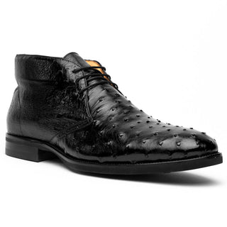Zelli Italia Marco Men's Shoes Black Ostrich Skin Chukka Boot (ZEL1069)-AmbrogioShoes