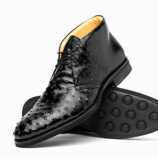 Zelli Italia Marco Men's Shoes Black Ostrich Skin Chukka Boot (ZEL1069)-AmbrogioShoes