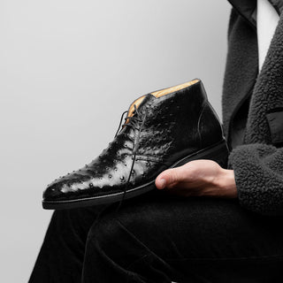 Zelli Italia Marco Men's Shoes Black Ostrich Skin Chukka Boot (ZEL1069)-AmbrogioShoes