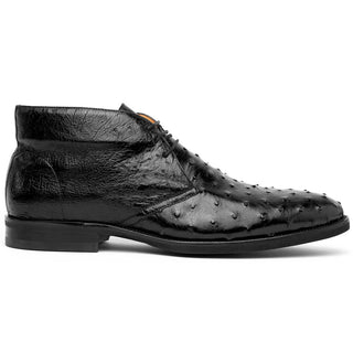 Zelli Italia Marco Men's Shoes Black Ostrich Skin Chukka Boot (ZEL1069)-AmbrogioShoes