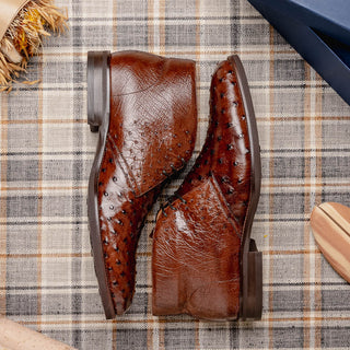Zelli Italia Marco Men's Shoes Brown Ostrich Skin Chukka Boot (ZEL1069)-AmbrogioShoes