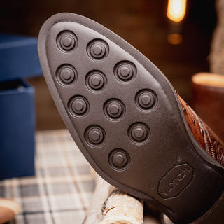 Zelli Italia Marco Men's Shoes Brown Ostrich Skin Chukka Boot (ZEL1069)-AmbrogioShoes