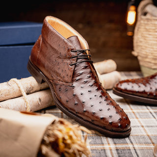 Zelli Italia Marco Men's Shoes Brown Ostrich Skin Chukka Boot (ZEL1069)-AmbrogioShoes