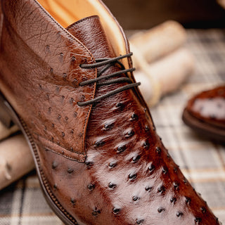 Zelli Italia Marco Men's Shoes Brown Ostrich Skin Chukka Boot (ZEL1069)-AmbrogioShoes