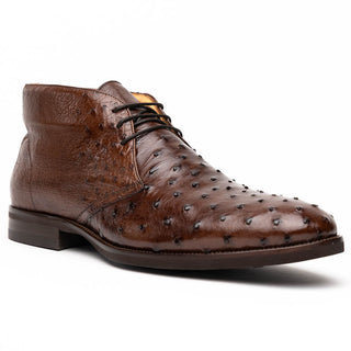 Zelli Italia Marco Men's Shoes Brown Ostrich Skin Chukka Boot (ZEL1069)-AmbrogioShoes