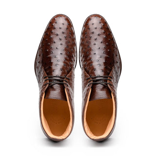 Zelli Italia Marco Men's Shoes Brown Ostrich Skin Chukka Boot (ZEL1069)-AmbrogioShoes