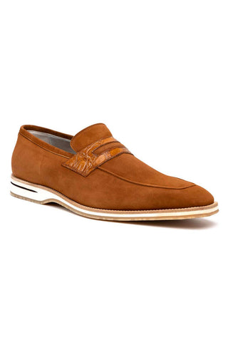 Zelli Italia Meo 3 Cognac Genuine Suede Goat Skin Penny Loafer (ZEL1002)-AmbrogioShoes