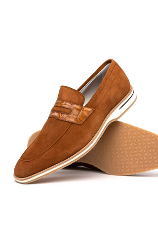 Zelli Italia Meo 3 Cognac Genuine Suede Goat Skin Penny Loafer (ZEL1002)-AmbrogioShoes