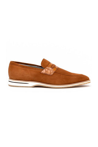 Zelli Italia Meo 3 Cognac Genuine Suede Goat Skin Penny Loafer (ZEL1002)-AmbrogioShoes