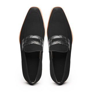 Zelli Italia Meo 3 Men's Shoes Black Suede Goat Skin Penny Loafer (ZEL1002)-AmbrogioShoes