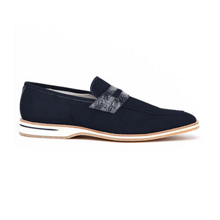 Zelli Italia Meo 3 Men's Shoes Navy Genuine Suede Goat Skin Penny Loafer (ZEL1002)-AmbrogioShoes