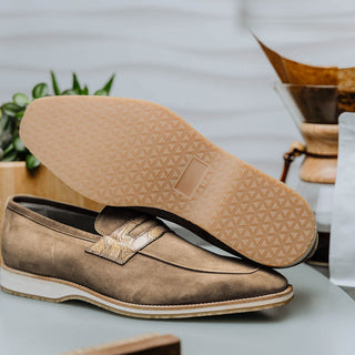 Zelli Italia Meo 3 Men's Shoes Taupe Suede Goat Skin Penny Loafer (ZEL1002)-AmbrogioShoes