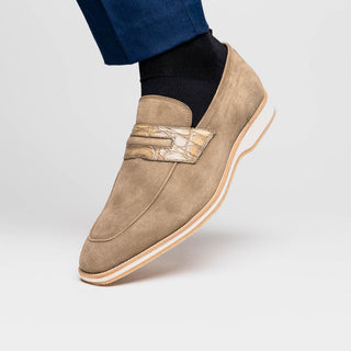Zelli Italia Meo 3 Men's Shoes Taupe Suede Goat Skin Penny Loafer (ZEL1002)-AmbrogioShoes