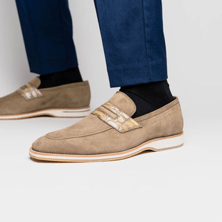 Zelli Italia Meo 3 Men's Shoes Taupe Suede Goat Skin Penny Loafer (ZEL1002)-AmbrogioShoes