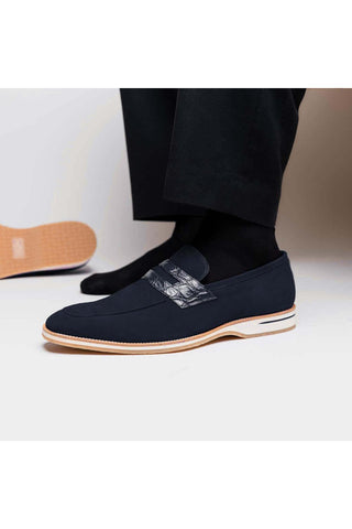 Zelli Italia Meo 3 Navy Genuine Suede Goat Skin Penny Loafer (ZEL1002)-AmbrogioShoes