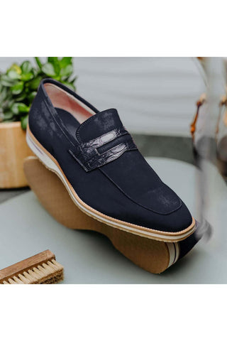 Zelli Italia Meo 3 Navy Genuine Suede Goat Skin Penny Loafer (ZEL1002)-AmbrogioShoes