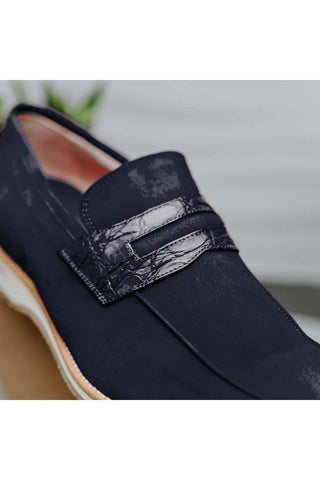 Zelli Italia Meo 3 Navy Genuine Suede Goat Skin Penny Loafer (ZEL1002)-AmbrogioShoes
