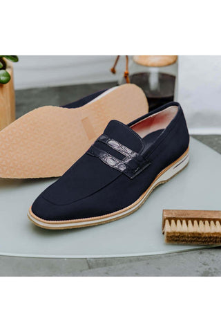 Zelli Italia Meo 3 Navy Genuine Suede Goat Skin Penny Loafer (ZEL1002)-AmbrogioShoes