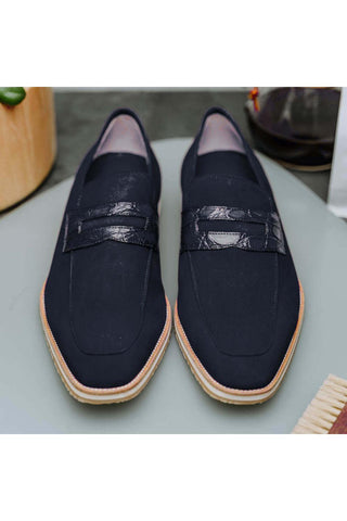 Zelli Italia Meo 3 Navy Genuine Suede Goat Skin Penny Loafer (ZEL1002)-AmbrogioShoes