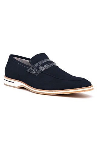 Zelli Italia Meo 3 Navy Genuine Suede Goat Skin Penny Loafer (ZEL1002)-AmbrogioShoes
