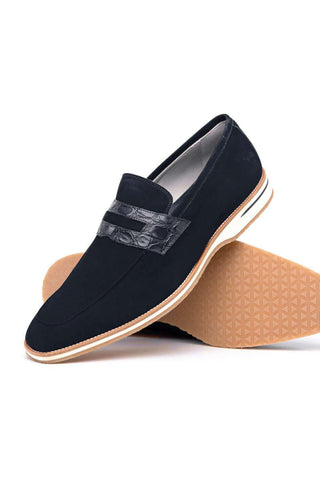 Zelli Italia Meo 3 Navy Genuine Suede Goat Skin Penny Loafer (ZEL1002)-AmbrogioShoes