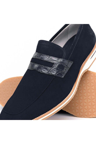 Zelli Italia Meo 3 Navy Genuine Suede Goat Skin Penny Loafer (ZEL1002)-AmbrogioShoes