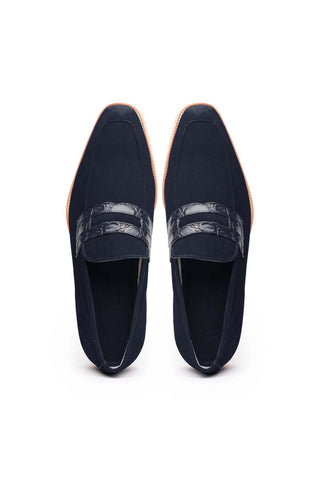 Zelli Italia Meo 3 Navy Genuine Suede Goat Skin Penny Loafer (ZEL1002)-AmbrogioShoes