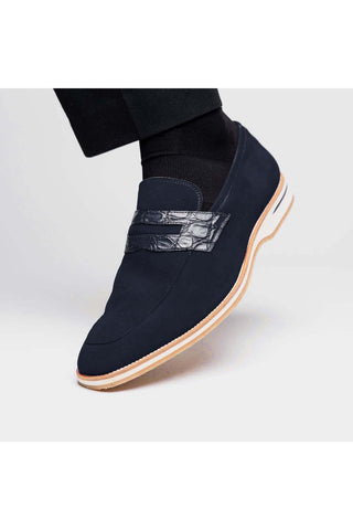 Zelli Italia Meo 3 Navy Genuine Suede Goat Skin Penny Loafer (ZEL1002)-AmbrogioShoes