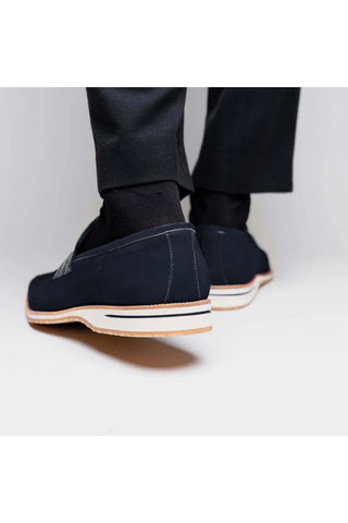 Zelli Italia Meo 3 Navy Genuine Suede Goat Skin Penny Loafer (ZEL1002)-AmbrogioShoes