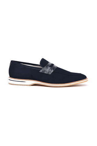 Zelli Italia Meo 3 Navy Genuine Suede Goat Skin Penny Loafer (ZEL1002)-AmbrogioShoes