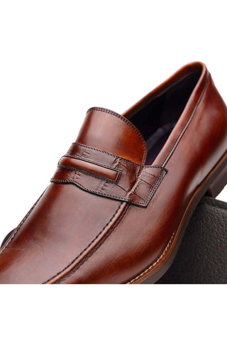 Zelli Italia Meo Cognac Crocodile & Calf-Skin Leather Penny Loafer (ZEL1023)-AmbrogioShoes