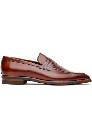 Zelli Italia Meo Cognac Crocodile & Calf-Skin Leather Penny Loafer (ZEL1023)-AmbrogioShoes