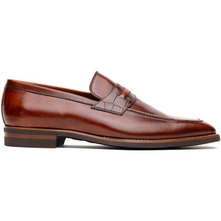 Zelli Italia Meo Men's Shoes Cognac Crocodile & Calf-Skin Leather Penny Loafer (ZEL1023)-AmbrogioShoes