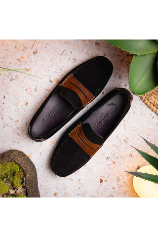 Zelli Italia Monza Black & Chestnut Calf-Skin Suede Driver (ZEL1045)-AmbrogioShoes