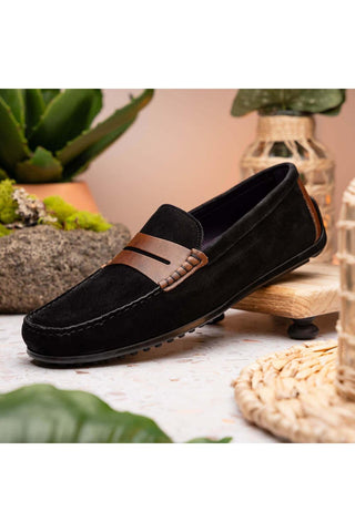 Zelli Italia Monza Black & Chestnut Calf-Skin Suede Driver (ZEL1045)-AmbrogioShoes