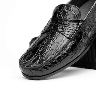 Zelli Italia Monza Black Crocodile Skin Driver (ZEL1043)-AmbrogioShoes