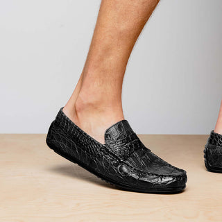 Zelli Italia Monza Black Crocodile Skin Driver (ZEL1043)-AmbrogioShoes