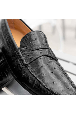 Zelli Italia Monza Black Ostrich Skin Driver (ZEL1047)-AmbrogioShoes