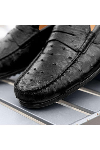 Zelli Italia Monza Black Ostrich Skin Driver (ZEL1047)-AmbrogioShoes