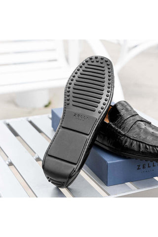 Zelli Italia Monza Black Ostrich Skin Driver (ZEL1047)-AmbrogioShoes
