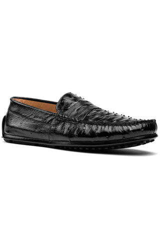 Zelli Italia Monza Black Ostrich Skin Driver (ZEL1047)-AmbrogioShoes